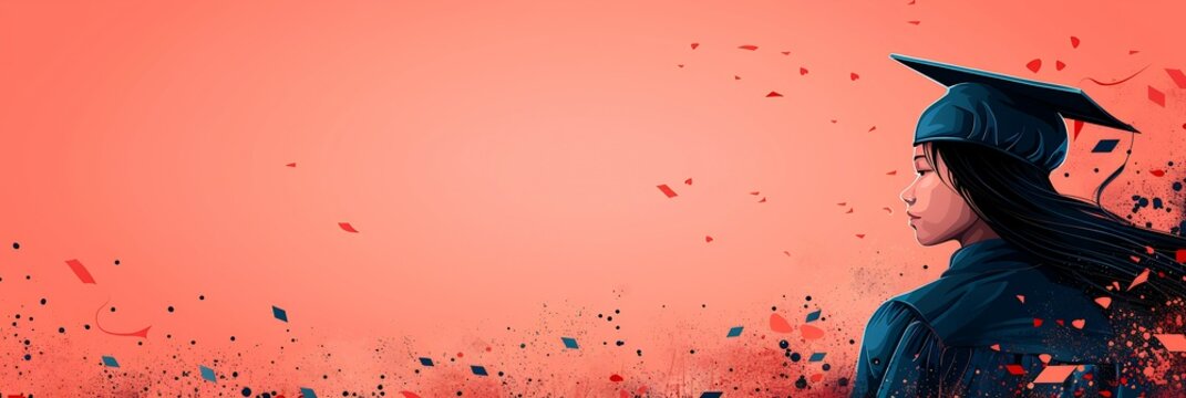 Bright playful confetti accents swirling around class of 2025 banner creating a festive and joyful scene that conveys success unity and growth offering ample space for customization