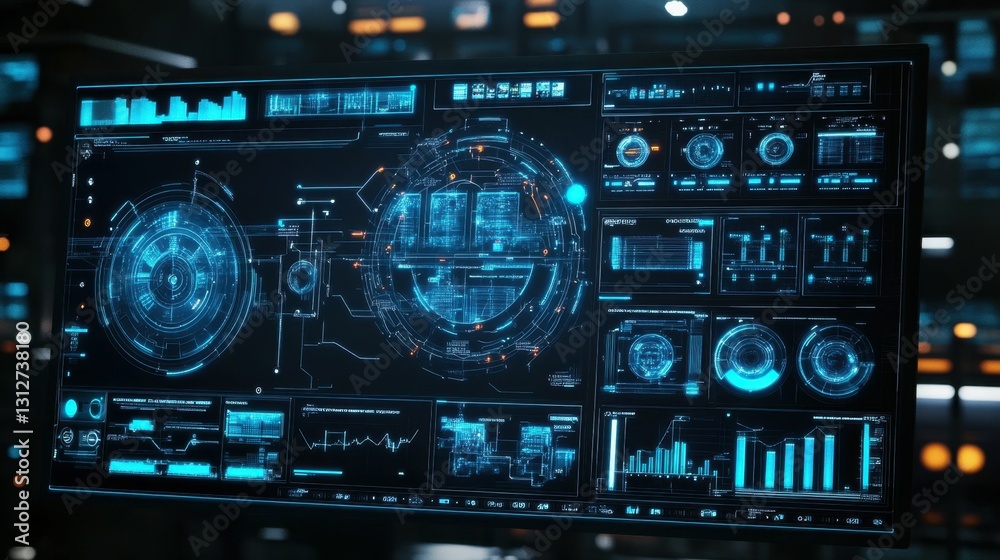 Poster futuristic smart grid interface with interactive 3d power network visualization
