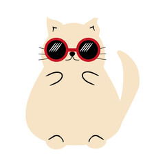 Nice cartoon fat funny cat in summer wearing sunglasses on holidays relax rest cute lovely animal 