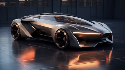 Naklejka premium A futuristic silver sports car with black accents and a sleek de