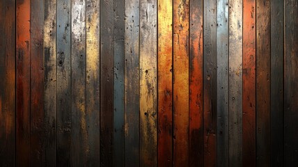 Aged multicolored wooden wall paneling