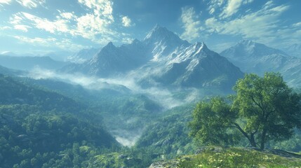 Breathtaking panorama of morning wild nature high in mountains