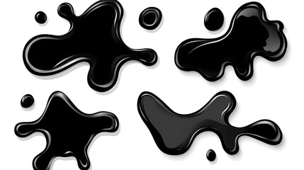 Abstract Black Liquid Splashes Ink Blots Set