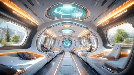 Obraz premium Futuristic Train Interior Design: Luxury Travel Concept