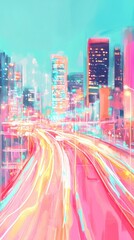 Colorful futuristic urban roads amidst skyscrapers