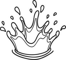 water splashing line art, black outline, vector and illustration, coloring book page line art drawing