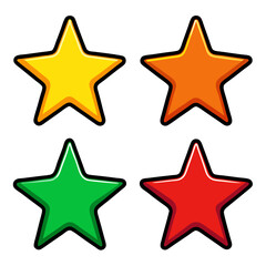 Fototapeta premium set of four colorful stars of yellow, orange, green, and red, vector bundle collection illustration