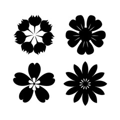Fototapeta premium set of four black flower illustrations in a modern minimalist style with various petal arrangements. Showcasing the simplicity and beauty of nature's designs, vector bundle collection illustration