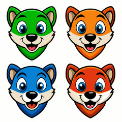 Fototapeta premium four cartoon foxes heads in various colors. These adorable creatures are illustrated with friendly smiles vector illustration