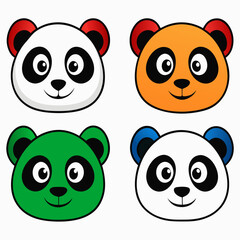 Obraz premium four cute and colorful panda bear mascot faces with expressive features smiling happily, vector illustration