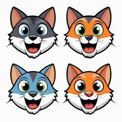 Fototapeta premium four cartoon cat mascot faces with different colors, each displaying a cheerful expression, vector illustration