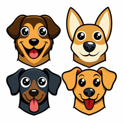 set of four adorable cartoon dogs, each with a unique expression. vector illustration