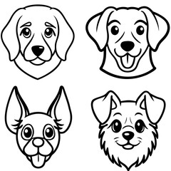 Four adorable cartoon dog mascot faces, each with a unique expression, ideal for a variety of creative projects. vector illustration