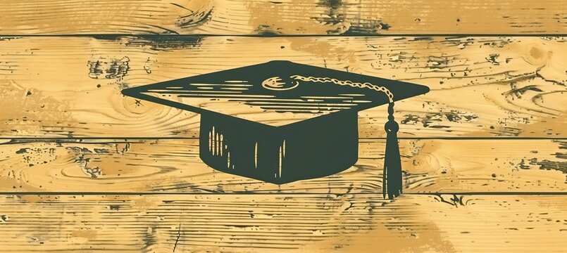 Monochrome silhouette of graduation cap clean minimal lines and sharp edges creating a timeless look that symbolizes achievement and academic success leaving blank spaces for creative themes