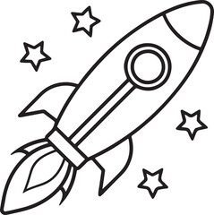 rocket line art, black outline, vector and illustration, coloring book page line art drawing