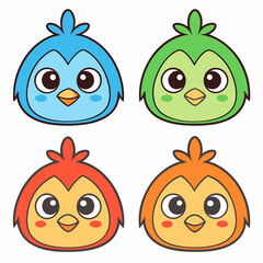 Fototapeta premium a set of cute cartoon birds with four different colours. these birds are adorable and friendly, perfect for children's illustrations. vector illustration