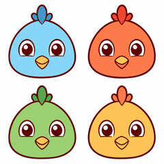 Fototapeta premium set of four colorful cartoon birds with a cute and playful appearance, each in different vibrant colors and styles vector illustration