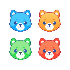 a collection of cute cartoon kawaii dogs mascot heads in various colors, ideal for design or decorative elements, vector illustration