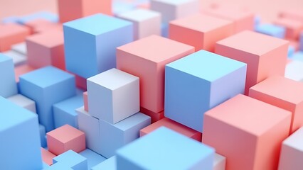 Obraz premium interlocking coral and sky blue abstract cubes