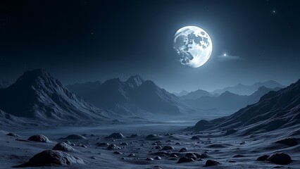 lunar landscape, majestic cratered moon and mountains