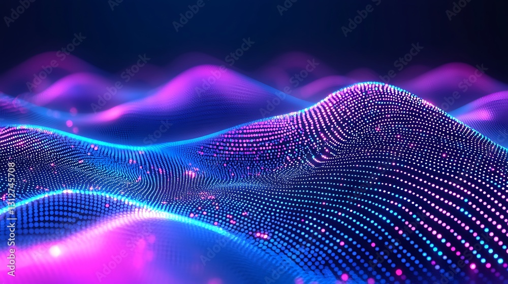 Poster abstract blue pink particle wave digital background texture