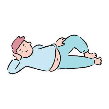 recommend clip art: お腹を出して横に寝そべる男性