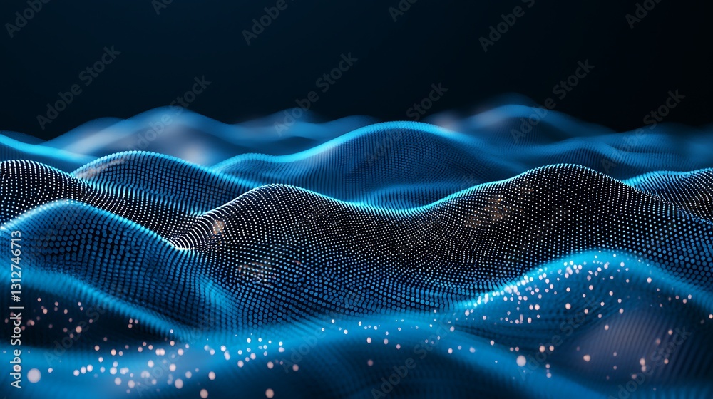 Aufkleber Abstract Blue Wave Digital Data Background Technology Network Visualization