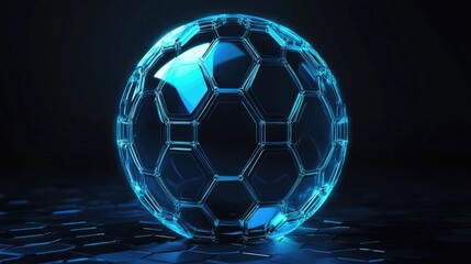 Naklejka premium Futuristic Glowing Soccer Ball, Abstract Digital Art