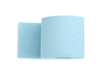 Light blue toilet paper roll isolated on white, top view