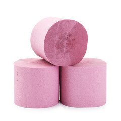 Pink toilet paper rolls isolated on white
