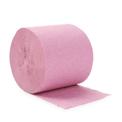 One pink toilet paper roll isolated on white