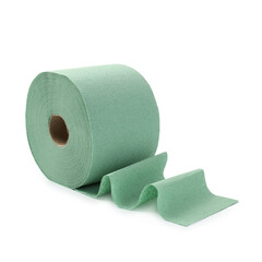 One green toilet paper roll isolated on white