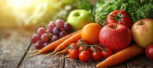 Vibrant harvest a closeup of fresh vegetables and fruits
