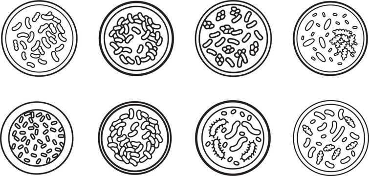 set of probiotics bacteria line art, black outline, vector and illustration, coloring book page line art drawing