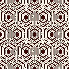 Contemporary honeycomb geometric pattern. Repeated hexagons ornament. Modern mosaic background. Seamless surface abstract design. Geo wallpaper. Digital paper, textile print. Vector art