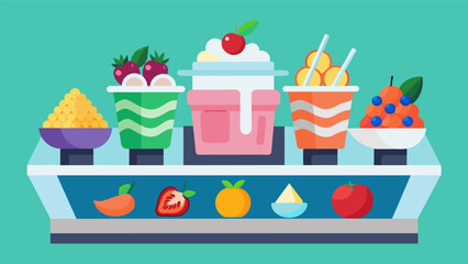The Frozen Yogurt Parfait Station is a delicious and healthy alternative to traditional ice cream shops offering fresh and nutritious toppings to. Vector illustration