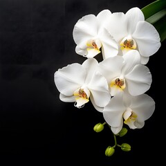 Elegant White Phalaenopsis Orchids on Black Background