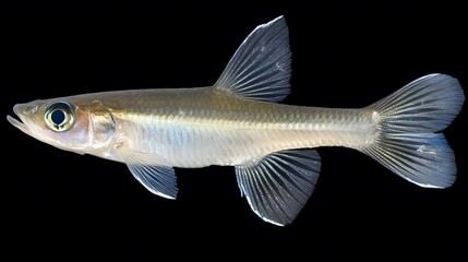 Detailed Closeup of a Small, Transparent Fish with Frayed Fins