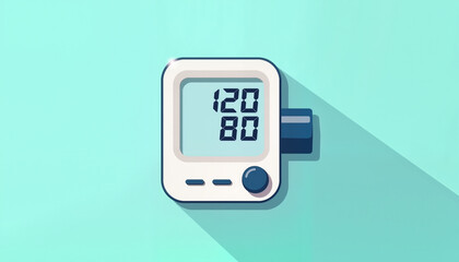Blood pressure monitor displaying readings on teal background