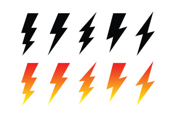 Set lightning bolt. Thunderbolt flat style - stock vector
