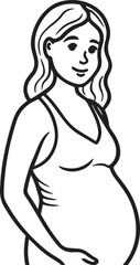pregnant woman line art, black outline, vector and illustration, coloring book page line art drawing