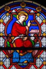 Fototapeta premium 2025-01-26, Église Saint Marc - Orléans, FRANCE. Stained glass (19th century) of Saint Gervais, Saint of the Roman Catholic Church.