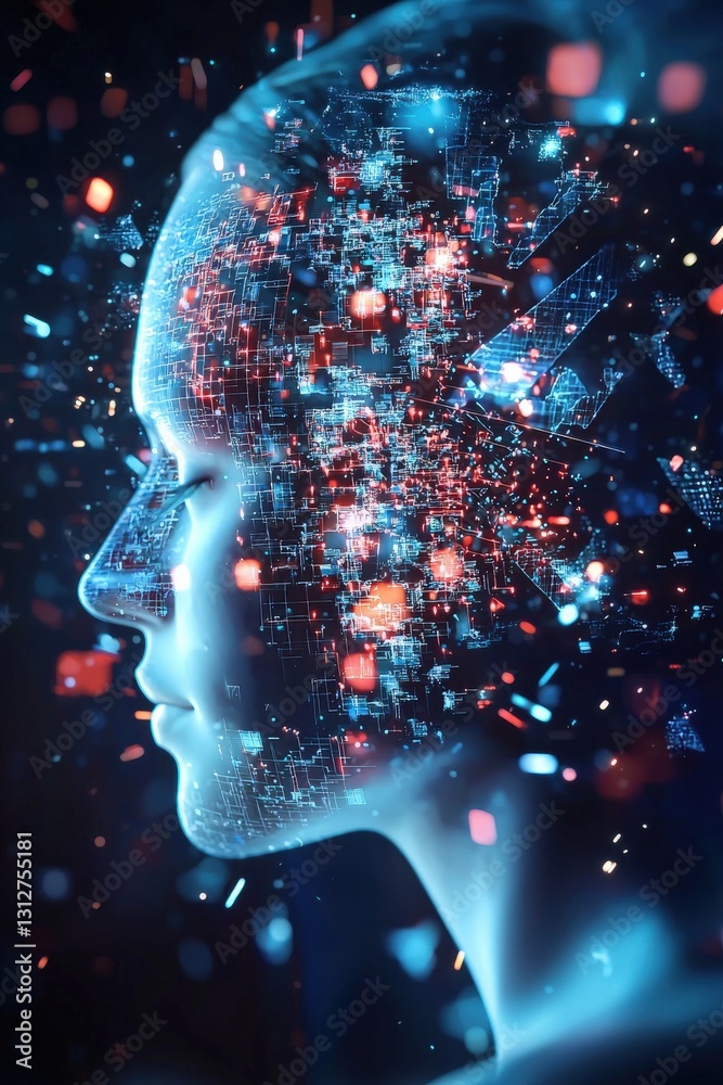 Poster an abstract representation of ai creating art in real-time.