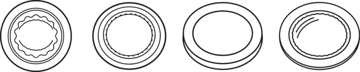 Naklejka premium set of plate line art, black outline, vector and illustration, coloring book page line art drawing