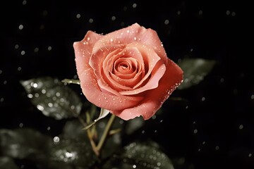 Stunning Dew-Kissed Peach Rose Close Up Dark Background