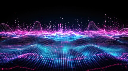 Obraz premium Abstract Digital Landscape: Neon Waves of Data