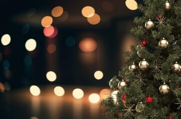 Defocus beautiful background with decorations on Christmas tree
