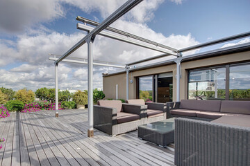 cozy terrace and villa exterior, 3d render