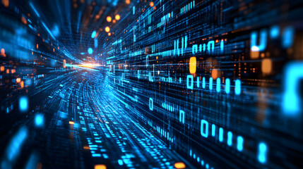 Digital Data Stream Futuristic Tunnel of Binary Code and Information Flow