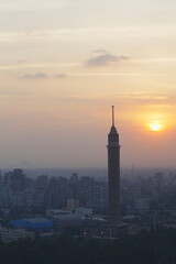 Sunset over Gezira, Cairo with view of Cairo Tower, Egypt